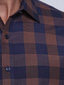 Rand paul Men's Casual Slim Fit Short Sleeve Plaid Shirt Slim Fit Modern And Versatile Style - 棕色 - 查看 4