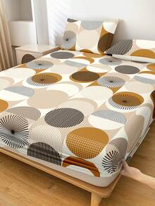 1pc Fitted Sheet, Bedding, Mattress Cover, Soft And Comfortable Bedding, Mattress Protector For Bedroom, Skin-Friendly Fitted Sheet, For All Seasons, Dustproof Non-Slip, Bedspread, For Twin, Full, King, Queen Size, Geometric Flat Sheet, Beautiful Pattern Fitted Sheet, Machine Washable, (Without Pillowcase), Ideal Father's Day Gift, For Vacation, Perfect Holiday Gift,Fall Decor,Autumn Decor,Room Decor