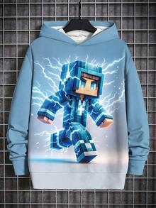 幼儿男童时尚印花休闲套头连帽衫 - 长袖，圆领，适合春秋季节，酷炫印花