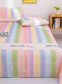 1pc Bedsheet, Skin-Friendly Soft And Comfortable Mattress Protector, Valentine's Day Gift Bedsheet, Cartoon Love Geometry Pattern Bedsheet For Kids, Heart Shape Bedding Set, Home Decor, Fits Twin, Queen, King Size Bed, Mother's Day Bedding Gift, Machine Washable
