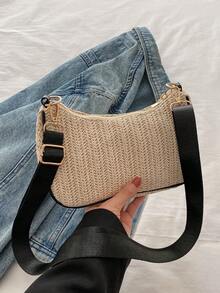 Simple Versatile Woven Underarm Bag, Fashionable Shoulder Sling Bag With High-Quality Feel - Black and White - View 10