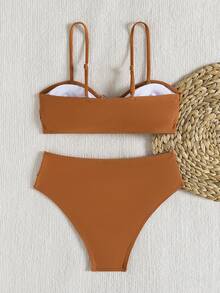 全新极简设计，纯色，性感，显瘦，遮肚，时尚配饰，度假风比基尼套装，时尚优雅两件式泳衣，女士沙滩派对，畅销泳装