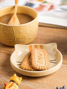 1pc Cute Cartoon Cat Ceramic Mug With Lid, Creative Dinnerware, Breakfast Milk Cup, Water Cup, Random Color (Bowl And Lid Color Matched Randomly) - Multicolor - View 2