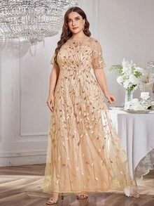 Đầm xòe UNITHORSE size lớn cổ tròn đính kim sa thêu họa tiết phối mảng phong cách sang trọng cho đám cưới tiệc tùng du lịch mùa thu - Rượu sâm banh - Xem 4