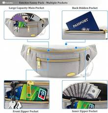 Entchin Fanny Pack Women Men,Crossbody Belt Bag With 4-Zipper Pockets,Adjustable Waist Bag Pack,One Of Most Popular Travel Essential Gifts Walking,Traveling,Cycling - Mini Grey - 查看 3