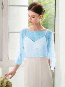 1 pieza Elegante chal nupcial de perlas falsas con cuentas, accesorio para vestido de novia, ropa de abrigo de otoño para mujeres, festival, fiesta - A - Ver 14