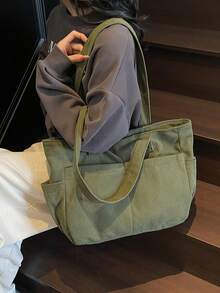 حقيبة يد من الكوردروي متعددة الجيوب للنساء، حقيبة ظهر كانفاس موضة للطلاب في المرحلة الثانوية والجامعية