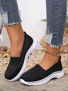 2025 Damskie uniwersalne trampki casualowe, jednokolorowe oddychające wsuwane buty sportowe na wiosnę, lato i jesień - Czarne - Zobacz 7