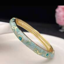 1 pieza Nuevo brazalete estilo bohemio de esmalte cloisonné con flores doradas, joya adecuada para mujeres y niñas - Pulsera cloisonné esmaltada con estampado floral - Ver 22