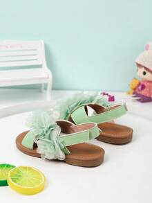 适合夏季度假的漂亮女孩花卉平底凉鞋 - 薄荷綠 - 查看 5