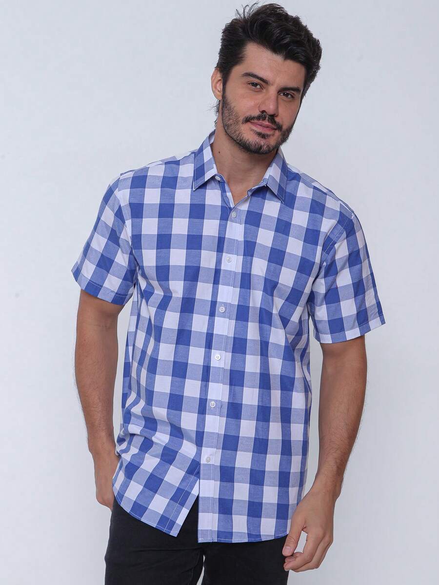 Rand paul Men's Casual Slim Fit Short Sleeve Plaid Shirt Slim Fit Modern And Versatile Style - Màu xanh lam - Xem 1
