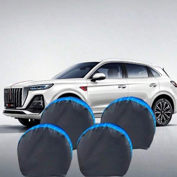 4 Stücke/Set 210D verstärkter Oxford Stoff Autoreifen Schutzabdeckung, wasserdicht, UV-beständig, kratzfest Radnaben Abdeckung Set, hochdichte zweifarbige Patchwork Gestaltung + praktischer Schnallenverschluss, passend für Durchmesser 68-73cm