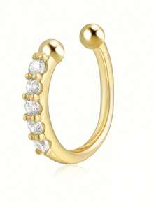 2 件/1 件金/银锆不锈钢医用级假鼻环，微镶嵌锆石鼻中隔环，波西米亚风格欧美配饰 - 金黃色 - 查看 3