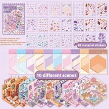 Miniature Landscape Sticker Collection, 3D Stereoscopic Mini Cottage, Girl Decoration Stickers, Miniature Scene Stickers, DIY Handmade Supplies, Scrapbook Decoration Gifts School Supplies,Back To School