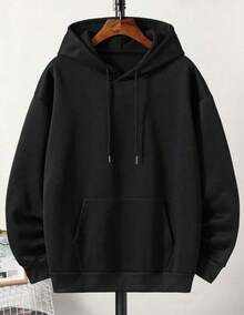 Sudadera de manga larga con capucha y cordón para hombres de poliéster con estampado de coralin  - Sudadera acolchada para otoño/invierno - Negro - Ver 2