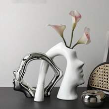 1pc Hollow Ceramic Vase, Abstract Floral Design Ceramic Vase, Modern Boho Style Decorative Ceramic Vase For Home Decor