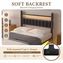 Twin Bed Frames With LED Lights & Charging Station - Metal Platform Bed Frame With Under Bed Storage - Heavy Duty Steel Slats/Upholstered Headboard/Noise-Free/No Box Spring Needed/Easy Assembly/Black - Twin - View 5