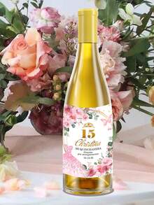 12 Pcs Custom Wine Bottle Labels Printed, 10x8cm, My Labels, My Fifth Year, Thank You Labels For 15 Years, Pink, Blue, Maroon, Burgundy, Personalized Wine Bottle Stickers, Wedding Wine Bottle Sticker, Party Bottle Sticker - Multicolor - View 4