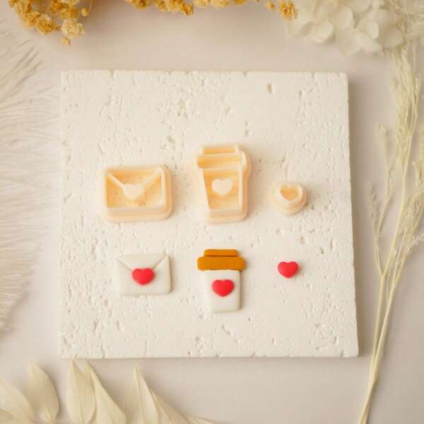 2pcs/3pcs Cute Envelope, Bubble Tea, Heart Shaped Polymer Clay Cutter Mold For DIY Earrings Making