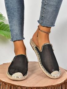 Women's Fashion Flat Woven Straw Shoes, Spring/Summer New Fisherman Shoes, Black Flat Slip-On Shoes With Rope Sole