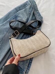 Simple Versatile Woven Underarm Bag, Fashionable Shoulder Sling Bag With High-Quality Feel - Black and White - View 4