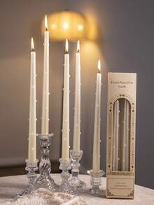 2pcs/Set 25cm European Style Pearl Long Waxless Candle Sticks, 2.2cm/0.86inch Diameter, Suitable For Home Decor, Party, Dining Table Decor, Holiday Gift, Dinner, Events/Party, Relaxation/Meditation, Ambient Lighting - Silver - View 2