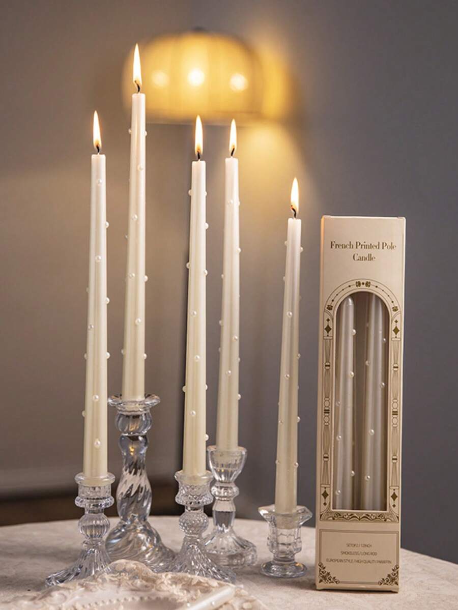 2pcs/Set 25cm European Style Pearl Long Waxless Candle Sticks, 2.2cm/0.86inch Diameter, Suitable For Home Decor, Party, Dining Table Decor, Holiday Gift, Dinner, Events/Party, Relaxation/Meditation, Ambient Lighting