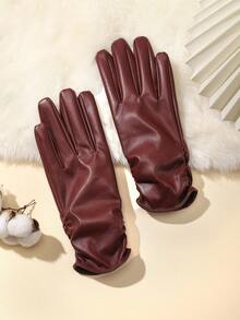 1 Pair Elegant Casual PU Leather Full Finger Touchscreen Gloves For Women, Faux Leather Warm Lining, Fashion Windproof Waterproof Outdoor Cycling Gloves