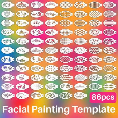 Set de 86 piezas de plantillas para pintura facial y corporal, plantillas reutilizables para pintura de rostro y Body, herramientas para dibujo de maquillaje, adecuadas para Halloween, fiestas de Navidad, vuelta al cole, útiles escolares