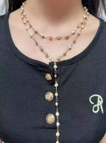 1 pezzo nuovo collana a Y in stile boho con farfalla e perla, colore oro/argento, adatto per festa, gala, decorazione vacanze, estate, spiaggia, colore strass casuale