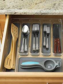 Estante Organizador de Cubiertos Cocina acrilico 3 y 4 Compartimentos - Blanco - Ver 3