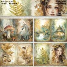 8 Stücke Einhorn Wald Wunderland Hirsch Ästhetik Sammelalbum Papier A5 Muster Einseitig bedrucktes Sammelalbum Decoupage Papier Block für DIY Basteln Journaling Sammelalbum Zubehör Geschenkverpackung Album Kunst Dekorative Bastelpapiere