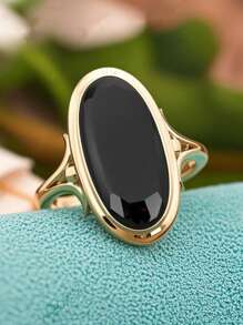1 pieza Anillo de promesa vintage negro - Banda elegante de tono dorado, perfecto para uso diario u ocasiones especiales, joyería de uso diario (sin caja)