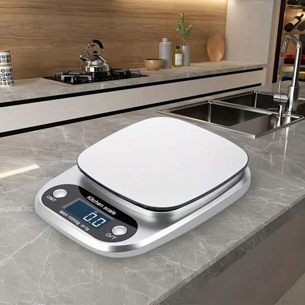 Digital Kitchen Scale, 5kg Capacity, 1g Accuracy, Fashionable Design, LCD Display, Tare Function, Multiple Units, Battery Powered, Plastic Material, Max Voltage 36V