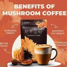 RY-ZE Organic Mushroom Coffee (30 Servings) | 6 Adaptogens + MCT Oil, Lion's Mane For Focus – USA Instant – Fuel Energy, Support Digestion & Immunity! - 1 CÁI - Xem 10