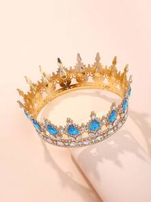 1pc Elegant Princess Headpiece, Rhinestone Crown Headband Adult Wedding Birthday Party Cosplay Accessory, Alloy Bridal Crown, Shiny Letter Design, Halloween - Multicolor - View 18