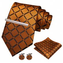 4pcs/Set Men's Fashion Plaid Necktie, Silk Satin Tie, Pocket Square, Cufflinks And Silvery Tie Clip Combo Gift Set, Suitable For Groom, Groomsman, Wedding, Business, Graduation, Evening Party, Perfectly Match Tuxedo To Make You Stand Out - Four-piece Set - View 22