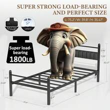 Twin Bed Frames With LED Lights & Charging Station - Metal Platform Bed Frame With Under Bed Storage - Heavy Duty Steel Slats/Upholstered Headboard/Noise-Free/No Box Spring Needed/Easy Assembly/Black - Twin - View 2