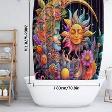 1 Stück/4 Stück Mond & Sonne Mehrzweck Duschvorhang Set mit 12 Haken, rutschfeste Matte, U-förmige Toilettendeckel und -sitzabdeckung, Badezimmer Dekor Suite für alle Einsatzszenarien, Schulanfang