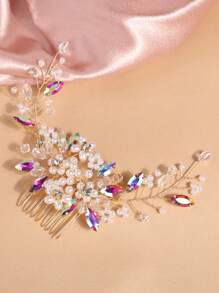 1pc Wedding Bridal Hair Comb, Elegant Bohemian Style Handmade Crystal & Pearl Hair Accessory For Wedding Dress Photo Shoot,Hair Accessories,Bride Hair Styling, Side Comb