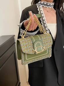 Bolso de mano pequeño de estilo coreano tejido para mujer, nueva colección primavera-verano 2025, bolso cuadrado mini vintage de lana con cadena, de moda y con textura