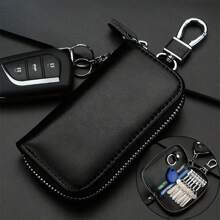 1 pièce Porte-clés multifonction zippé pour voiture, sac à carte porte-clés en PU unisexe à suspendre à la taille pour clés de voiture, clés de porte, cartes, accessoires de voiture d'usage quotidien décontracté, porte-charm scolaire