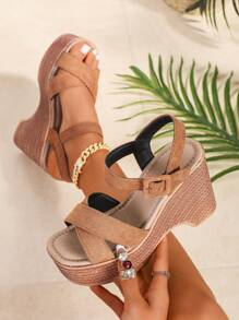 Versatile Comfy Women Strap Sexy Wedge Heel Thick Bottom Sandals, Suitable For Beach & Outdoor Wear