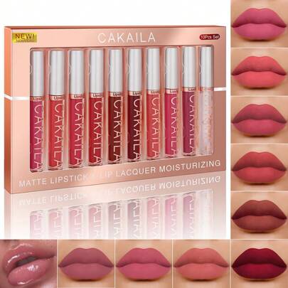 CAKAILA 10pcs Matte Lip Gloss Lipstick , Long-Lasting Waterproof Non-Stick Cup, Non-Fade Liquid Velvet