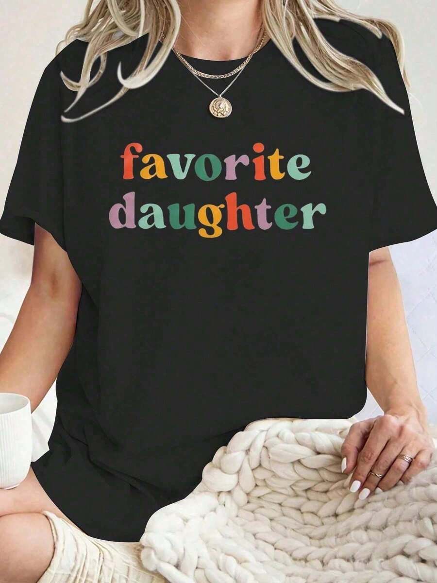 Favorite Daughter Women's Black Cotton 190g Round Neck Short Sleeve Graphic Print T-Shirt, Casual Loose Fit Summer Comfortable Tee For Everyday Wear