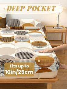 1pc Soft & Comfortable Fitted Sheet, Mattress Protector, Skin-Friendly Fitted Sheet, Suitable For Twin/Full/Queen/King Size Bed, Geometric Pattern, Machine Washable, Ideal For Father's Day, Holiday, Autumn Decor - Multicolor - View 5