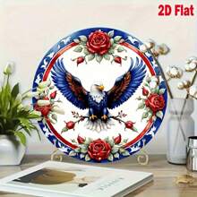 1pc Blue, Red, White Eagle Wreath Logo, Round Metal Wreath Logo, Wreath Logo, Patriotic Logo, 4th Of July (20x20cm) Decor Sign, Hole Style Randomly