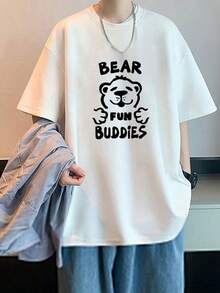 200g Cotton T-Shirt 2025 Men's New Short-Sleeved Cotton Vacation Pattern Short-Sleeved Crew Neck Matching Look