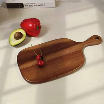1 Pc Premium Wooden Cutting Board With Handle - Rectangular Tray For Snacks, Fruits And Cooked Foods | Ideal For Kitchen And Party Use, Serving Platter