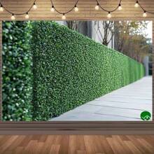 2D-Banner - 1 Stück gefälschter grüner Baumzaun Hintergrund mit Bäumen und Betonweg, hergestellt aus realistischem Polyesterstoff, geeignet für Geburtstagsfeiern, Outdoor-Feiern, Festivals - keine Stromversorgung nötig, einfache Installation, Partydekoration, natürliches Aussehen, langanhaltend Dekoration